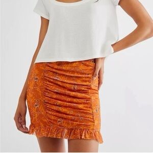 Free People FP Romi Mesh Ruffle Mini Skirt Orange Floral Y2K Size XS